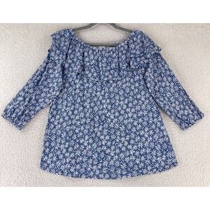 J. Jill Blue Floral Print Off the Shoulder Shirt‎ Womens Long Sleeve Size Large